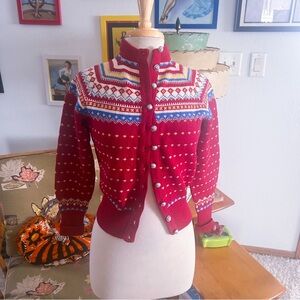 Vintage 1940s Sweater | Dark Red Cardigan | Danish | Alpine | Wool | S M | 50s
